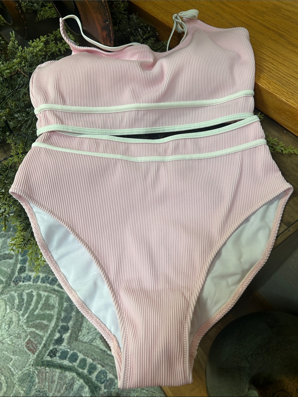 BMJL Pink Ribbed bikini Set medium NEW!